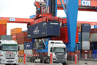 0259 Portalkran mit Container und Sattelschlepper / Sattelkraftfahrzeug